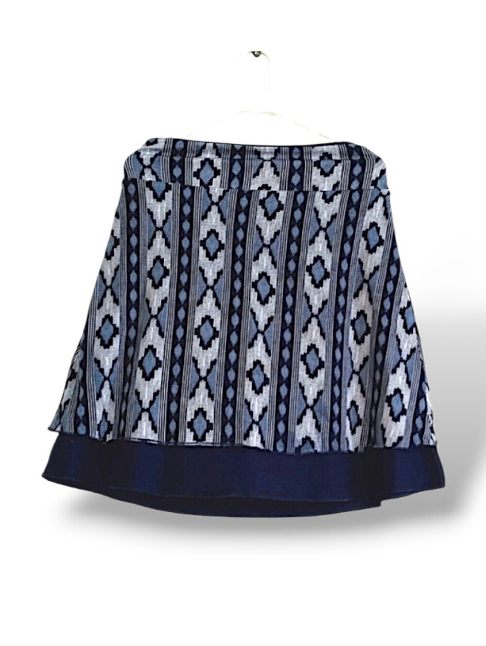 Western Navy Blue Chevron Skirt Large Knee Length